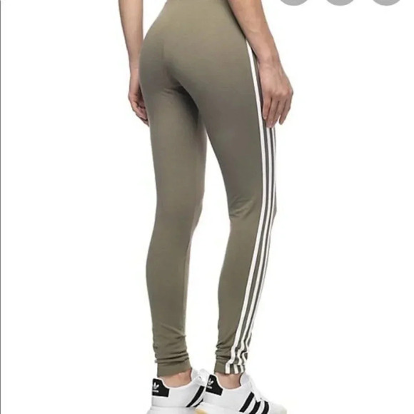 Adidas Originals Adicolor Classic Olive Green Three Stripe Leggings - Picture 3 of 5
